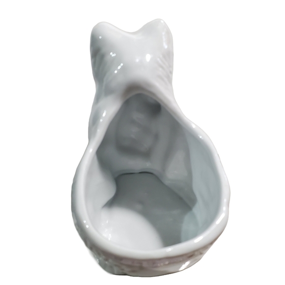 Vtg Mom and baby Kitty Cat planter ceramic high-gloss gree blue eyes - Picture 4 of 10